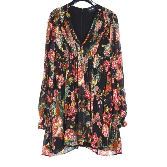 The Kooples Bollywood Silk Floral Mini Dress Black Multicolor Boho Party Sz 1, S - Picture 3 of 16